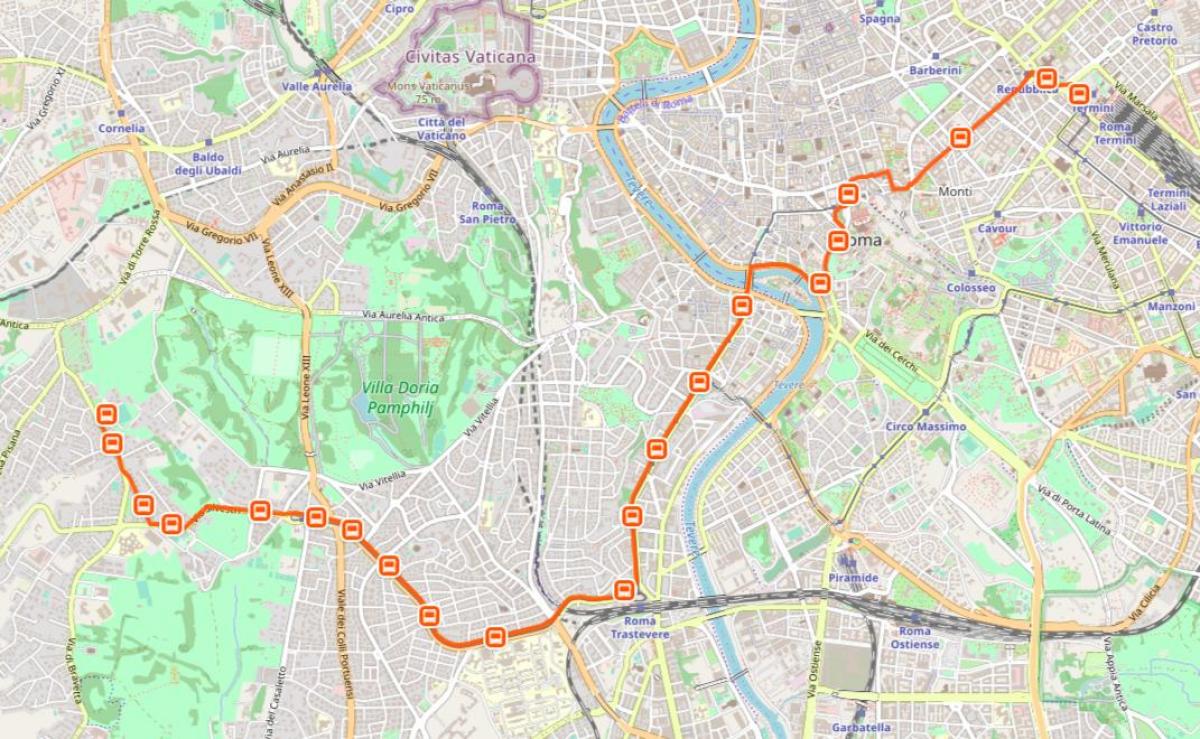 Map of Rome h bus route