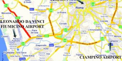 Map of Rome showing airports