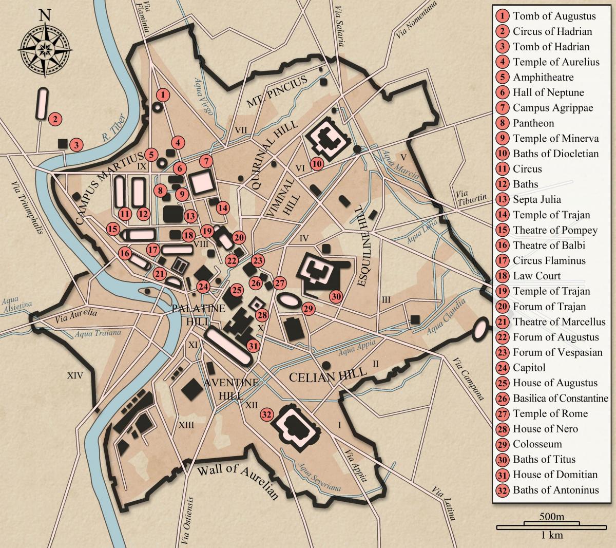 ancient Rome city layout map