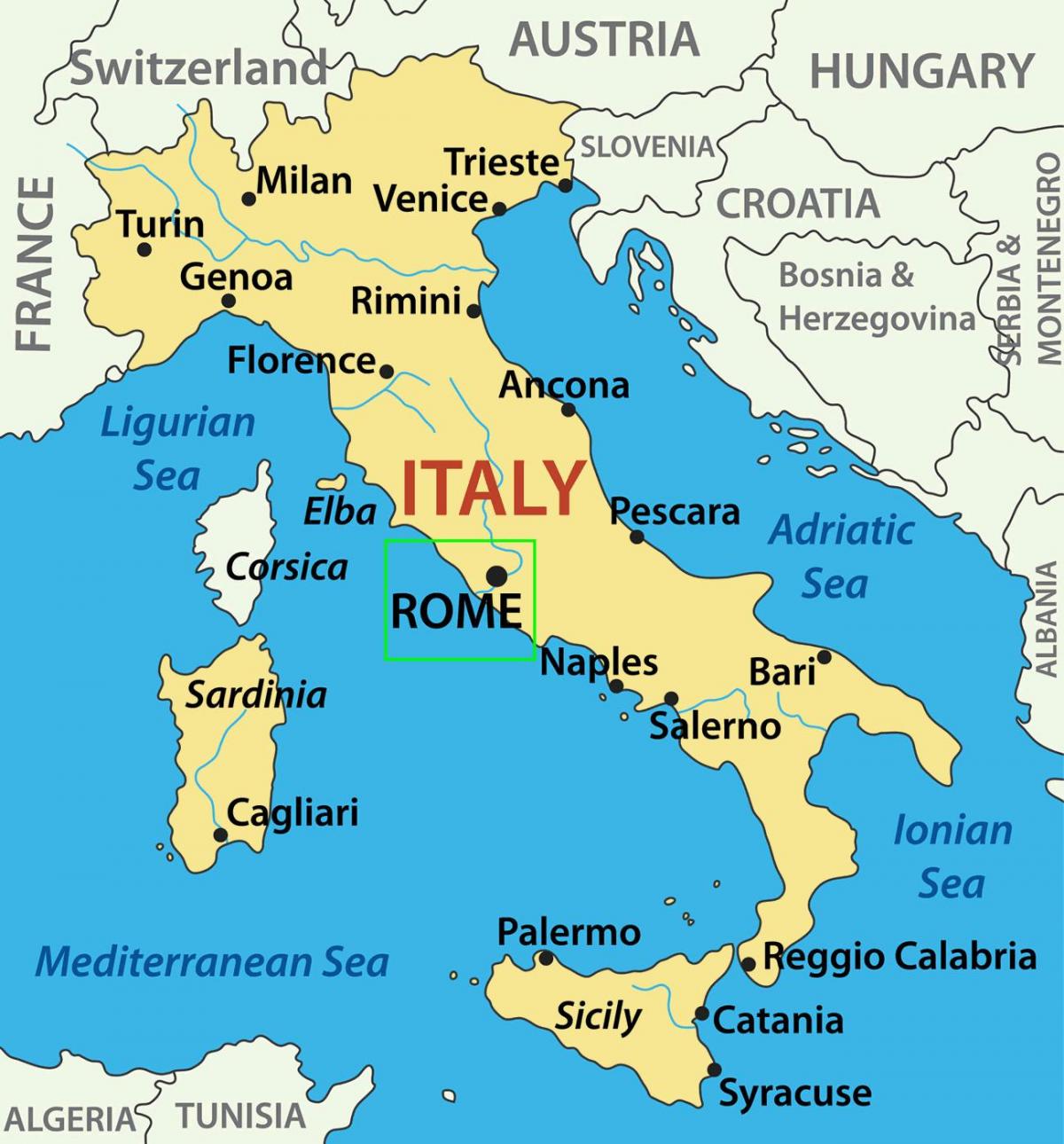 map of Italy showing Rome
