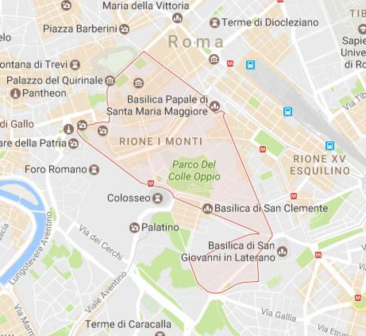 Monti area Rome map - Monti neighborhood Rome map (Lazio - Italy)