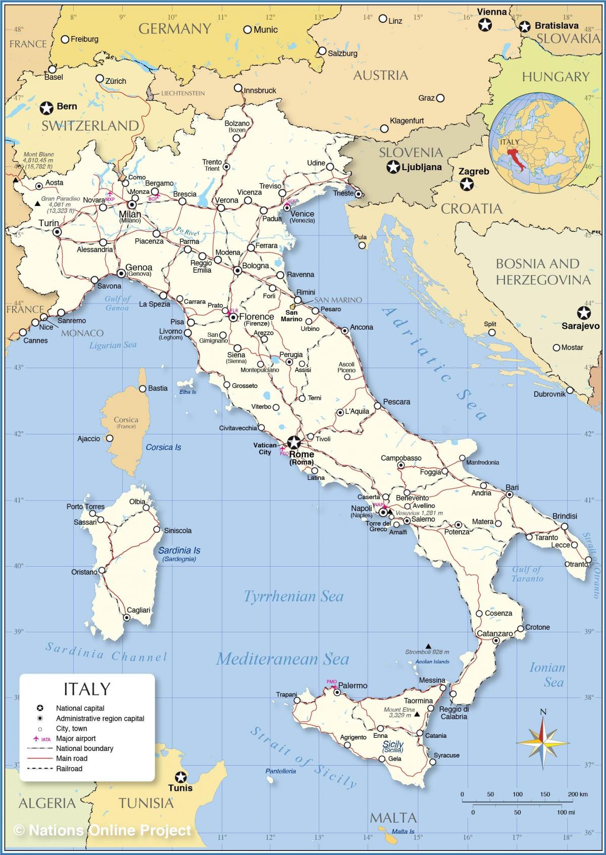 Rome and Italy map