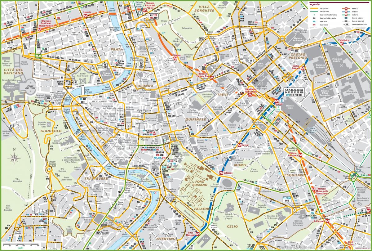 Street map of Rome city centre - Detailed map of Rome city centre ...